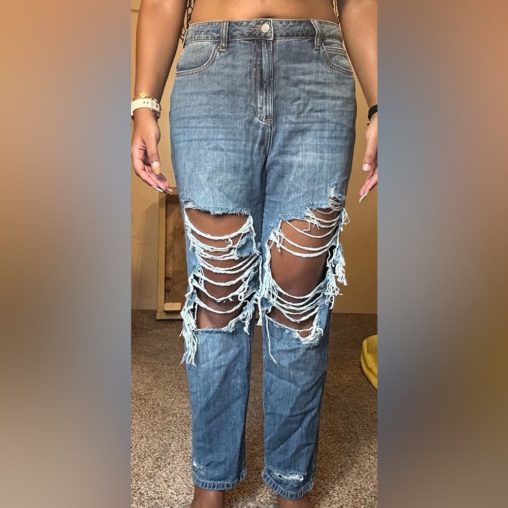 Fashion Nova Ripped Blue Boyfriend Jeans